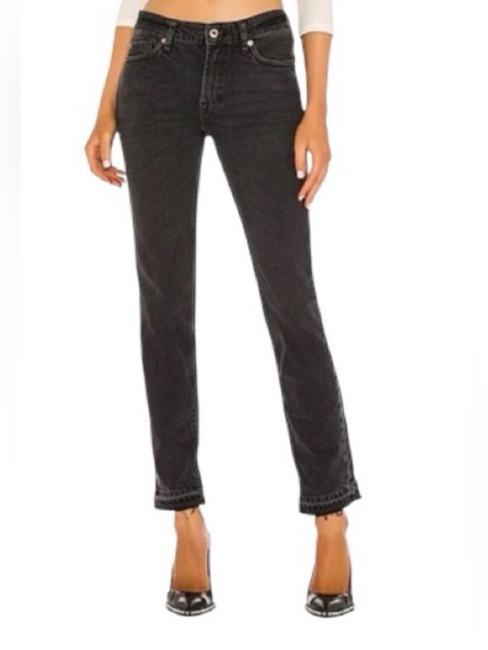 We The Free Raw Hem Slim Boyfriend Jeans in Gray Black Wash- Free People Size 27
